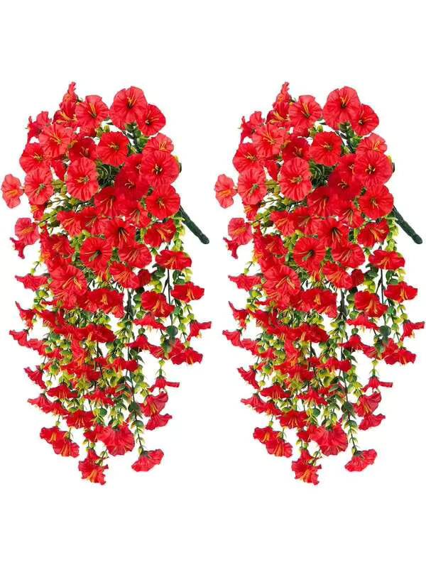 2pcs/4pcs/6pcs/8pcs Hanging Artificial Silk Flower Vines & Eucalyptus Leaves, UV-Resistant, Suitable For Wedding, Porch, Living Room, Office Wall, Yard, Bookshelf, Home Decor