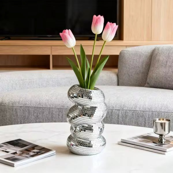 1pc/2pcs Multi-Functional Disco Vase, Minimalist Unique Spiral Vase Decor, Plastic Vase Pen Holder Makeup Brush Storage Container Home Decor