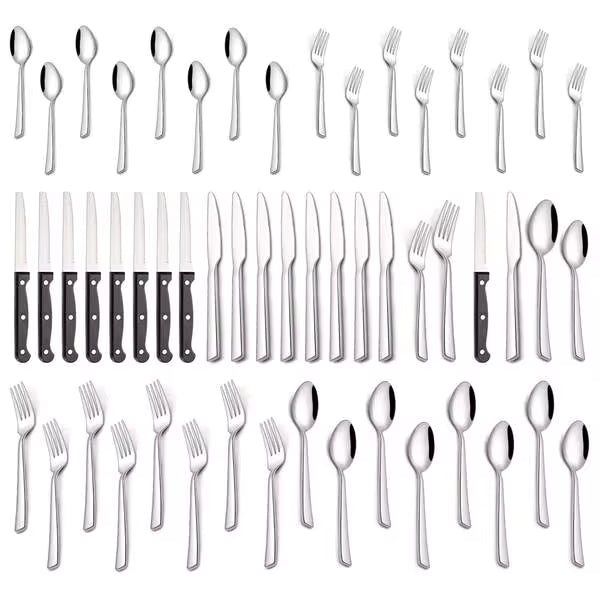 48pcs 430 Silverware Set With Steak Knives Service For 8, Stainless Steel Flatware Set, Mirror Polished Kitchen Accessories, Home Kitchen Party Eating Tableware Cutlery Set, Include Fork Knife Spoon Set